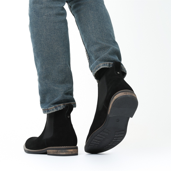 Men's Timeless Suede Leather Chelsea Boots - BLACK - 8